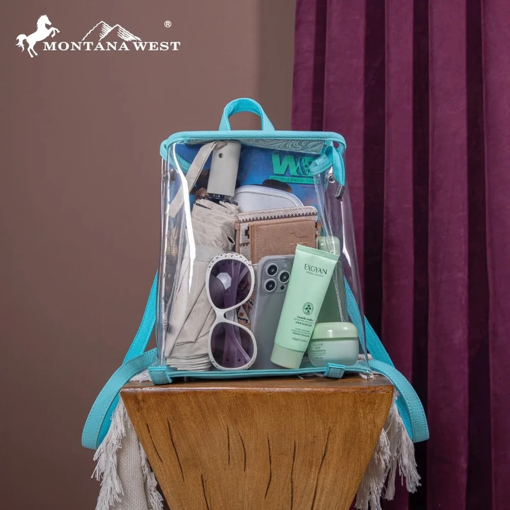 Montana West Western Clear Backpack- Turquoise